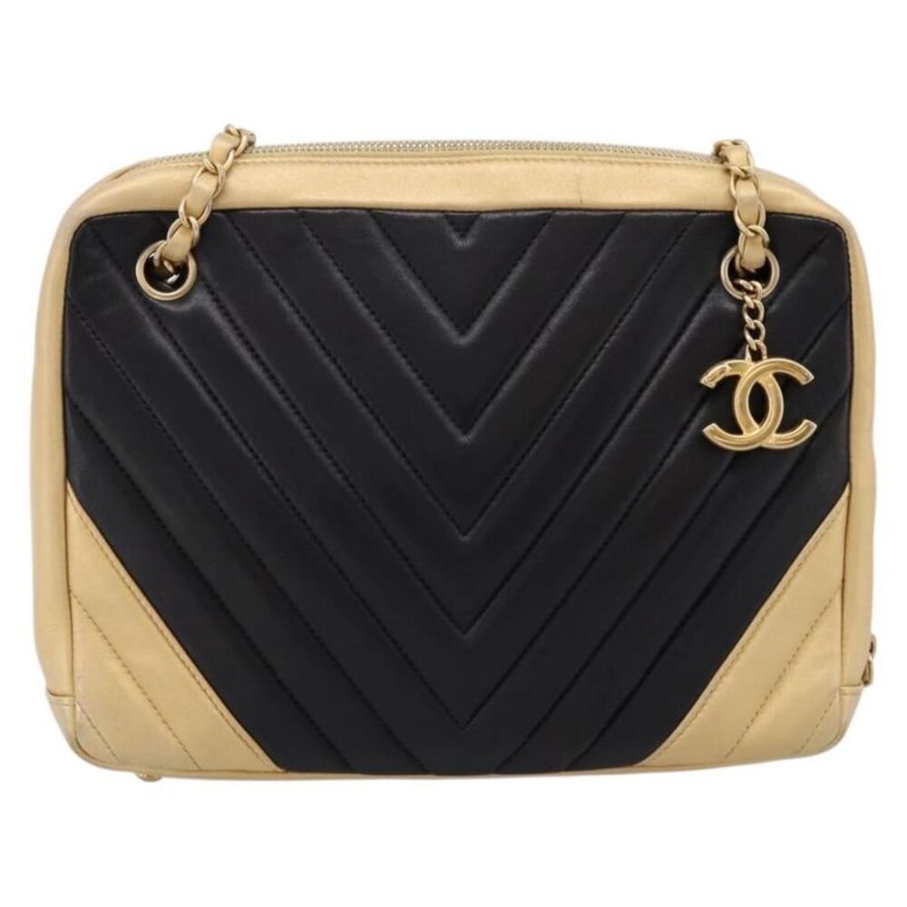 Chanel Camera Chevron Lambskin Beige Leather Shoulder Bag Bag